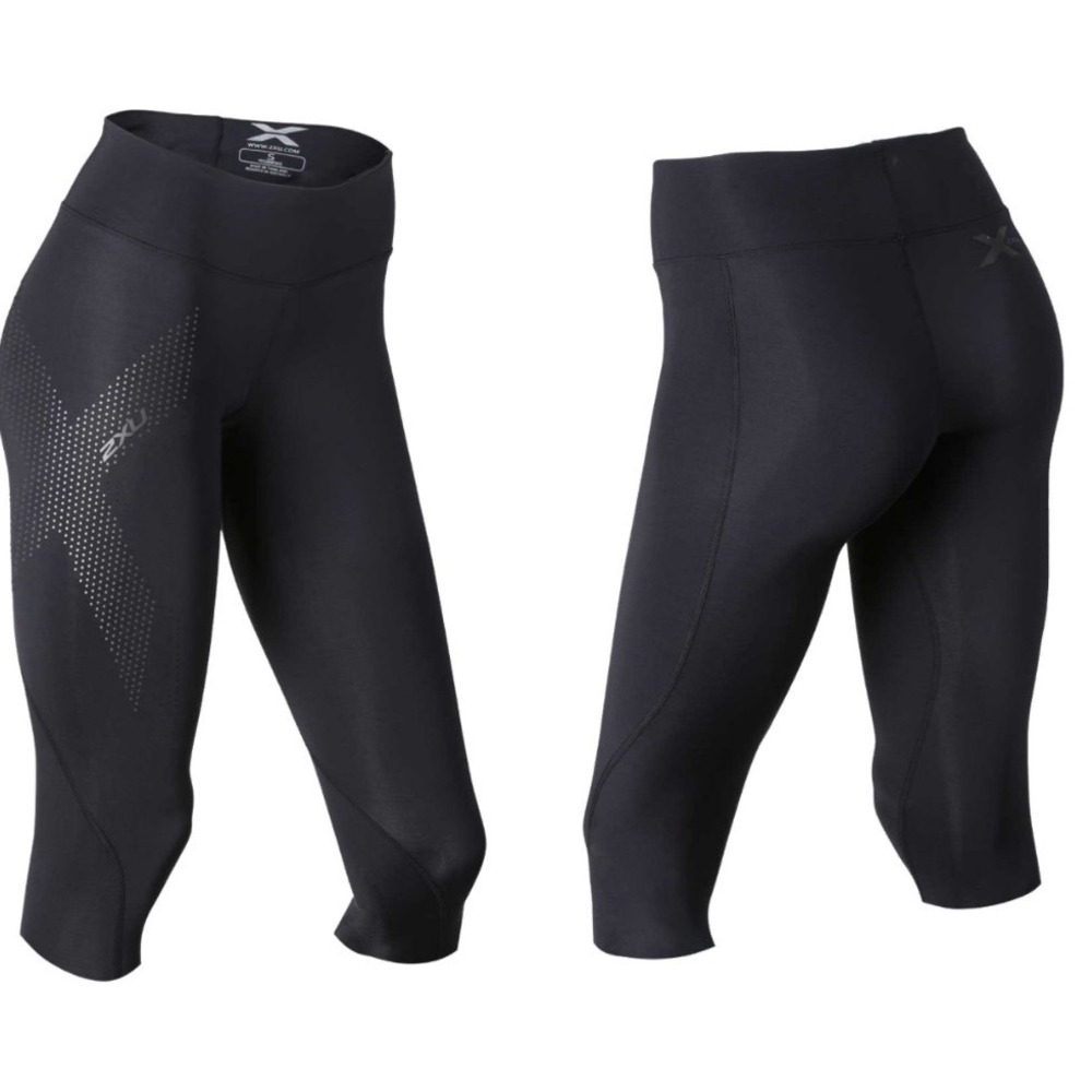 2XU Women Small PWX Compression Tights Capri 3/4 Leggings Black Reflective NEW